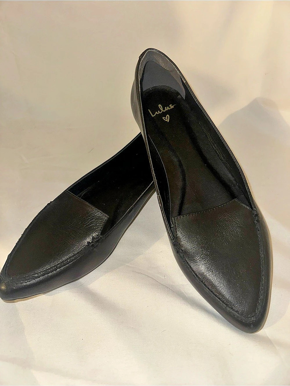 Lulus Black Genuine Leather Pointed Toe Loafers Size 7